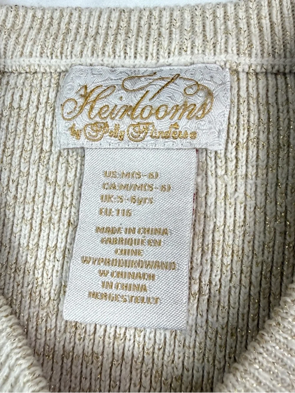 HEIRLOOMS By Polly Flinders Girls Dress Size 5/6 Medium Gold Polka Dot Bow‎ Knit
